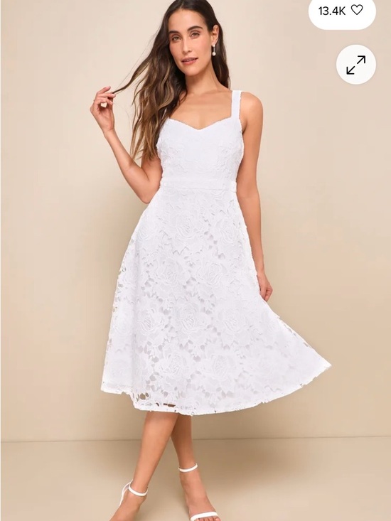 Lulus Divine Beauty White Lace Midi Dress With Pockets, NWT Size M - Picture 3 of 6